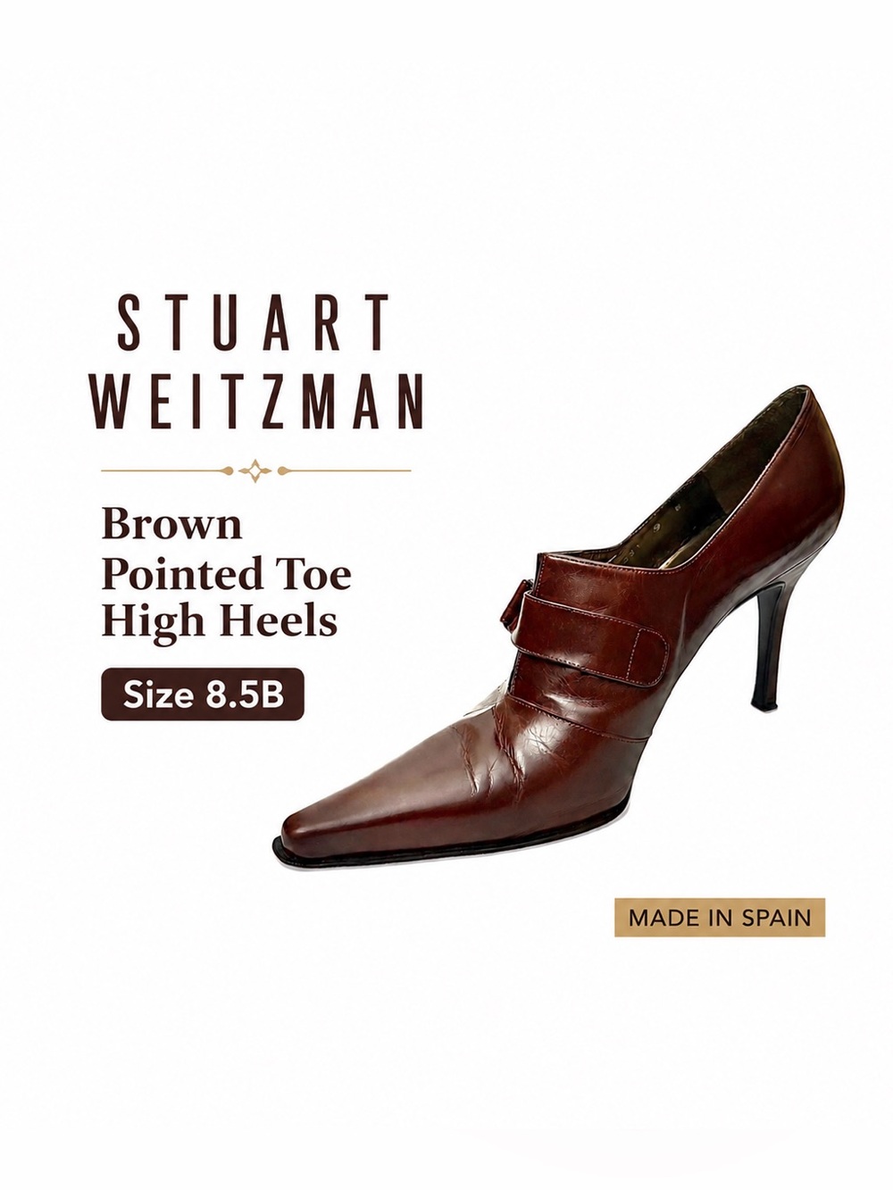 Stuart Weitzman Brown Pointed Toe Pumps Women’s Size 8.5B Leather High Heels